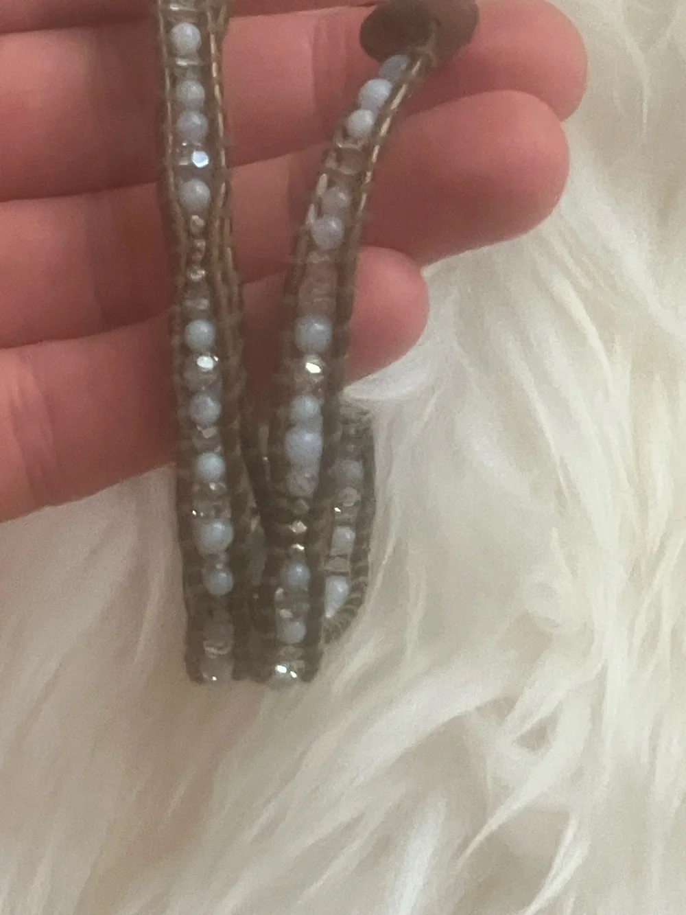 Chan Luu Light Blue Bead Crystal Wrap Bracelet with storage beaded bad